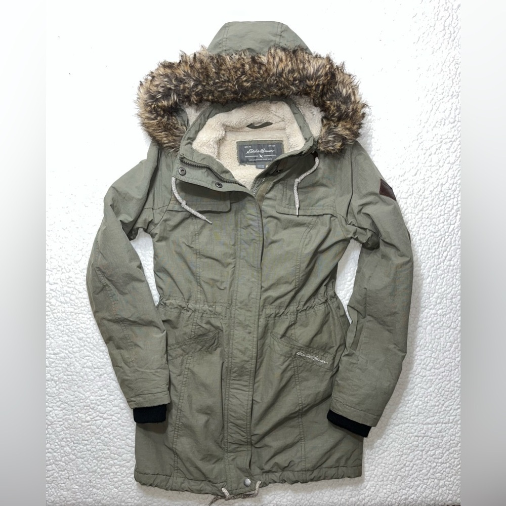 Eddie Bauer Ladder Creek High-Pile Olive Parka with Faux Fur Trim Women's XS
